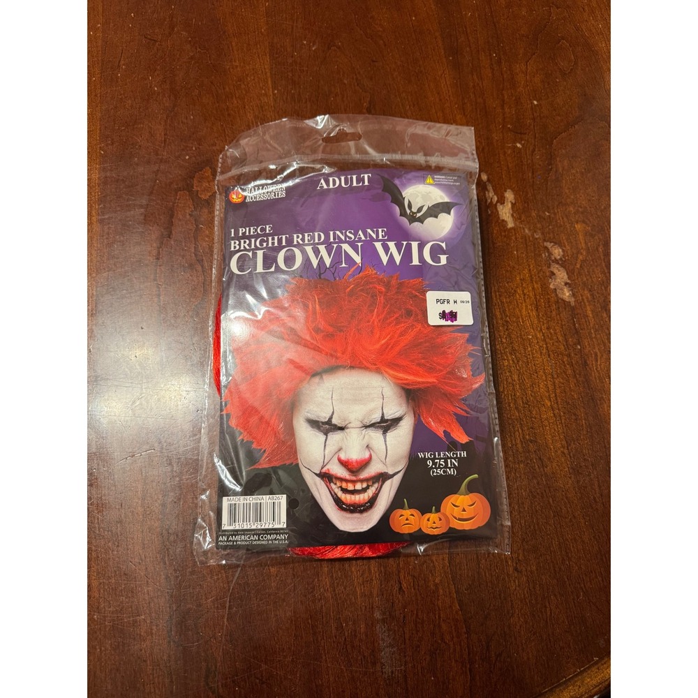 Bright Red Insane Clown Wig Adult Halloween Costume Accessory AB267 9.75in